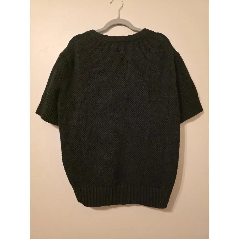 Banana Republic Black Knit Sweater Short Sleeve Textured Minimalist Top M